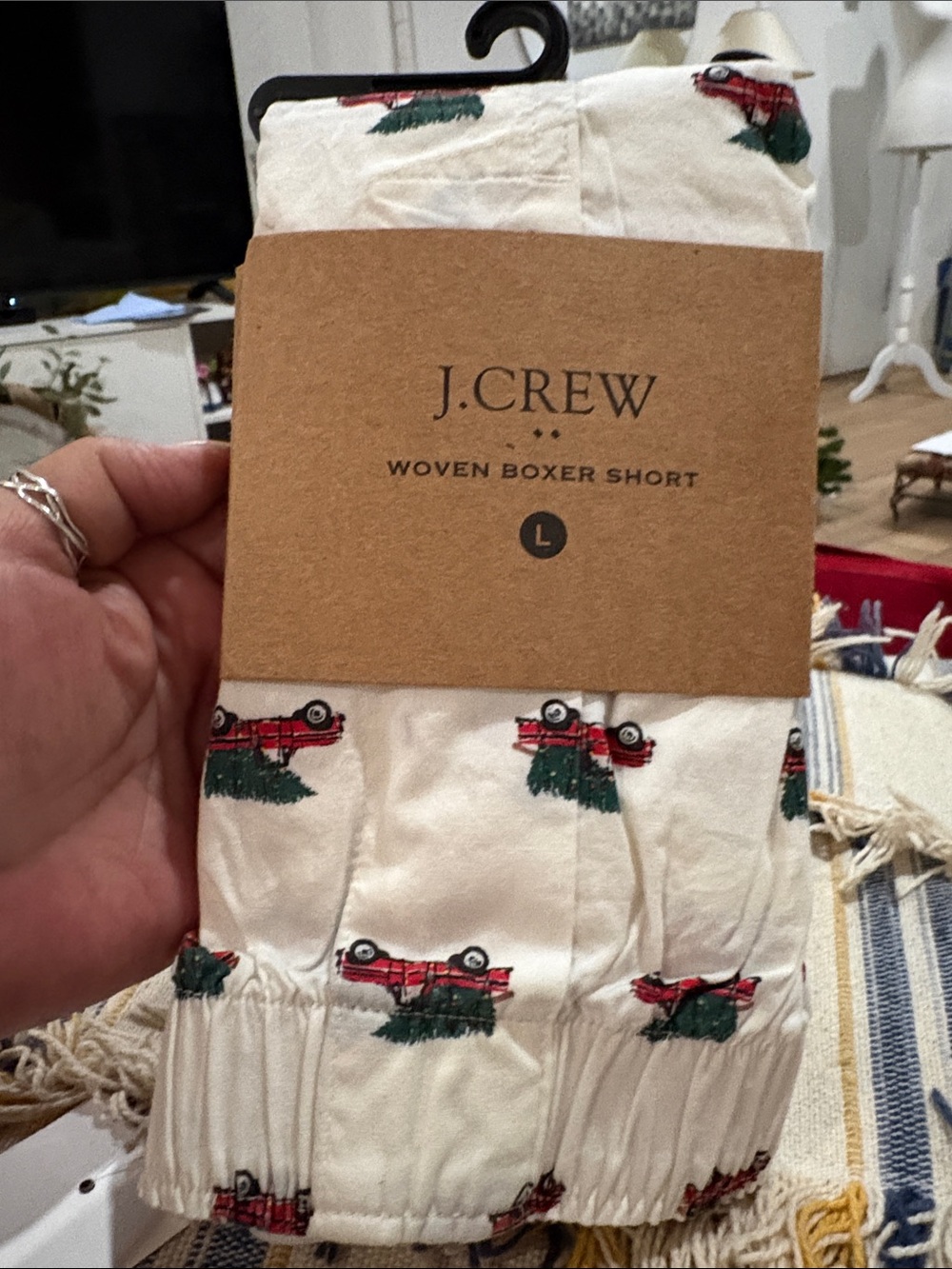 J. Crew white Boxer Briefs with holiday Truck and tree NEW